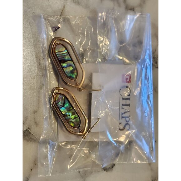 Gold-Tone Chaps Drop Earrings With Abalone Shell Accents - Picture 2 of 5